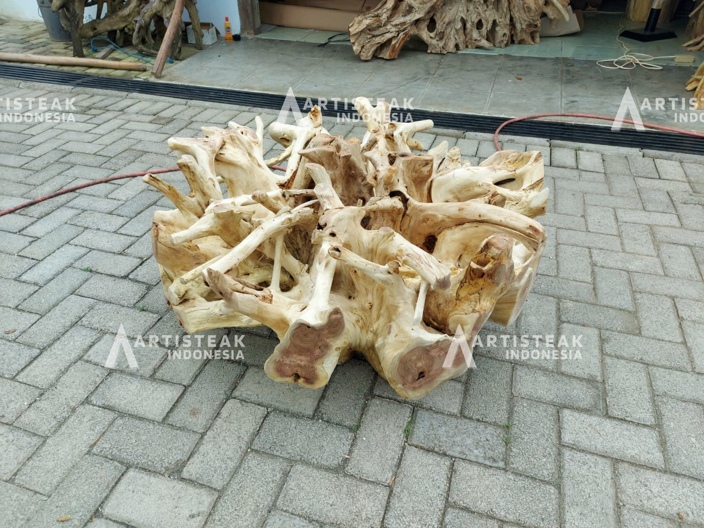 Bleached Teak Root Coffee Table - Rustic Teak Coffee Table - High Quality Teak Root Furniture - Teak Root Slab Table - SOGEH Furniture