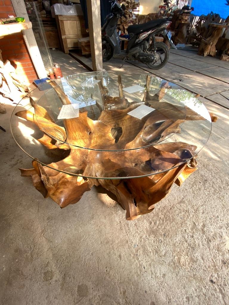 Brown Teak Root Coffee Table - Natural Edge Teak Root Coffee Table - Slab Coffee Table - Handmade Coffee Table - SOGEH Furniture