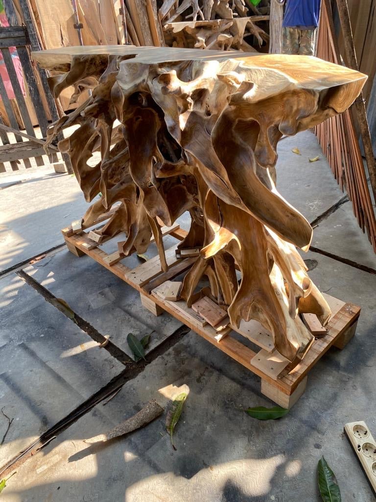 Brown Teak Root Console Table - Live Edge Console Table - Hallway Table - Sideboard Table - SOGEH Furniture