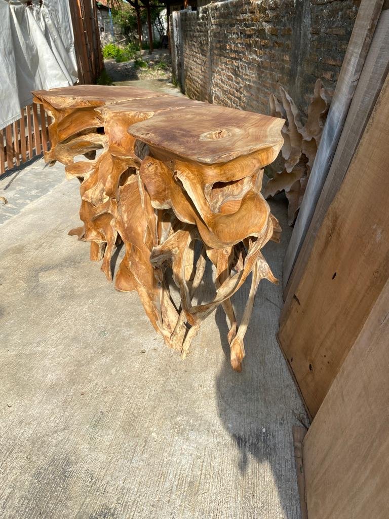 Brown Teak Root Console Table - Natural Brown Teak Root Console Table - Indonesian Teak Root Console Table - Solid Teak Root Console Table - SOGEH Furniture