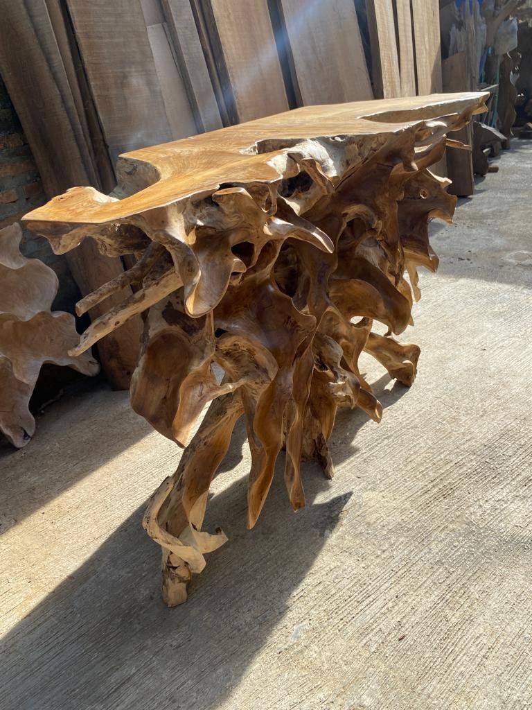 Brown Teak Root Console Table - Natural Brown Teak Root Console Table - Indonesian Teak Root Console Table - Solid Teak Root Console Table - SOGEH Furniture