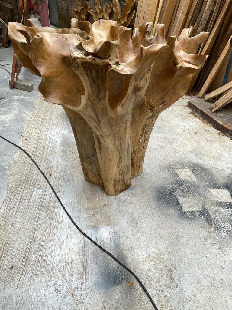 Burl Carved Teak Root Coffee Table - Medium High Teak Root Coffee Table - Wax Polished Coffee Table - SOGEH Furniture