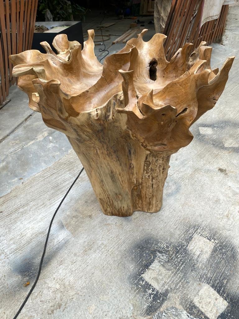 Burl Carved Teak Root Coffee Table - Medium High Teak Root Coffee Table - Wax Polished Coffee Table - SOGEH Furniture