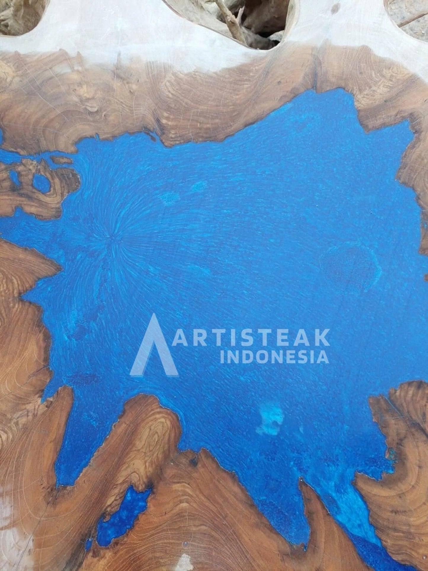 Colored Epoxy Resin Teak Root Table - River Table with Teak Root Base - Blue Epoxy Resin Table - Teak Root Dining Table - SOGEH Furniture