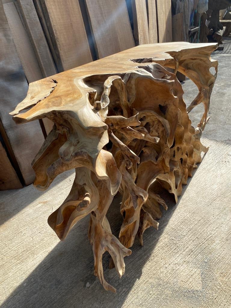 Console table made from teak root - Solid teak root console table - Natural teak root console table - Sustainable teak root console table - SOGEH Furniture