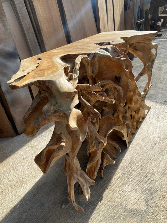 Console table made from teak root - Solid teak root console table - Natural teak root console table - Sustainable teak root console table - SOGEH Furniture