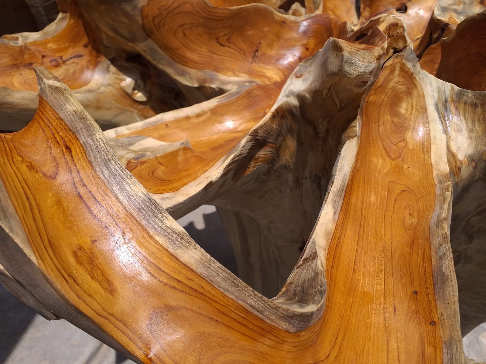 Custom Natural Teak Root Coffee Table - Sustainable Natural Teak Root Coffee Table - Natural Teak Root Square Coffee Table with Glass Top - Natural Teak Root Square Nesting Coffee Tables - SOGEH Furniture