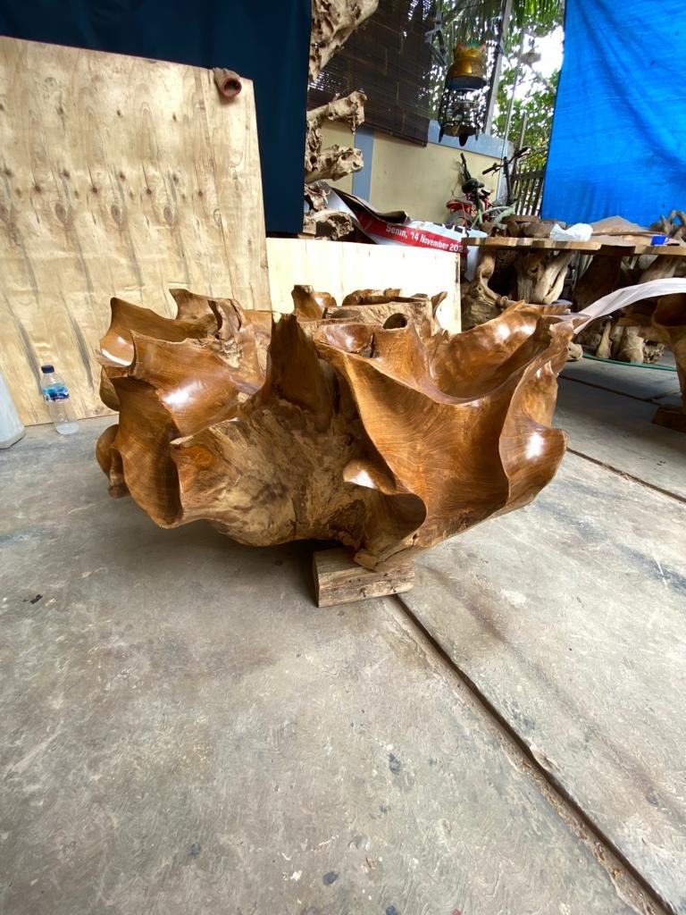 Dark Brown Finishing Teak Root Coffee Table - Round Teak Root Coffee Table - High End Wooden Coffee Table - SOGEH Furniture