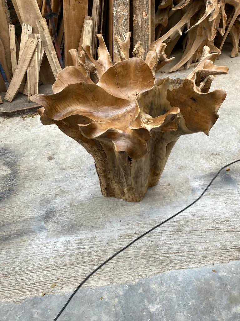 Exotic Round Teak Root Coffee Table - Live Edge Teak Driftwood Accent Table - Organic Teak Furniture - SOGEH Furniture