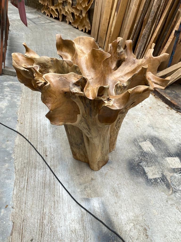 Exotic Round Teak Root Coffee Table - Live Edge Teak Driftwood Accent Table - Organic Teak Furniture - SOGEH Furniture