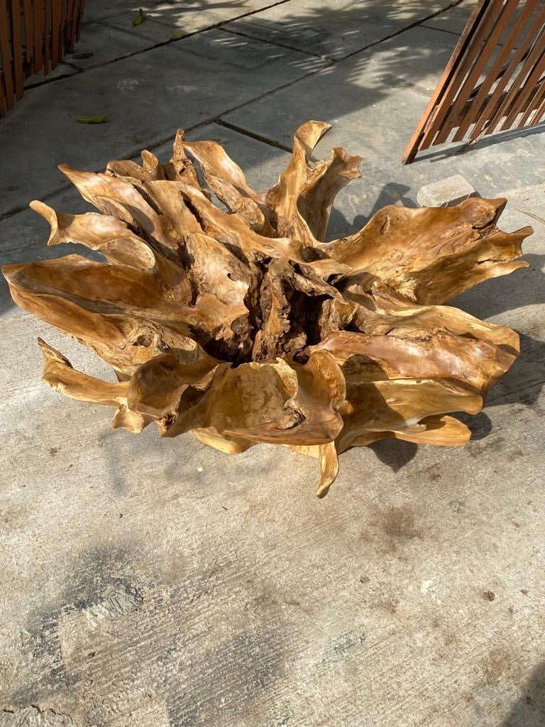 Glass Top Teak Root Coffee Table - River Teak Root Coffee Table - Round Teak Root Coffee Table - Glass Top Teak Root Side Table - SOGEH Furniture