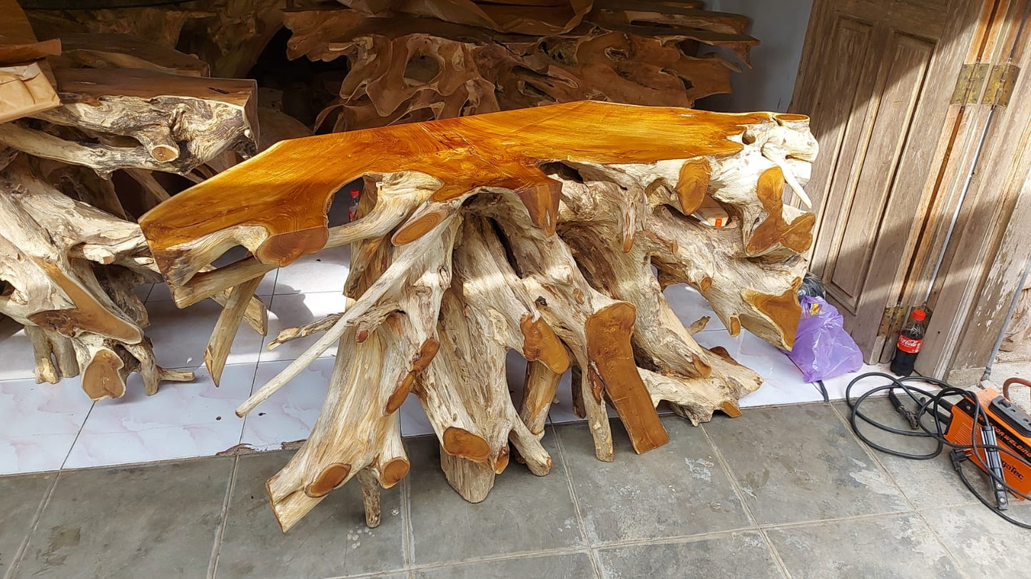 Glossy finish teak root console table - Handcrafted console table - Unique console table - Statement console table - SOGEH Furniture