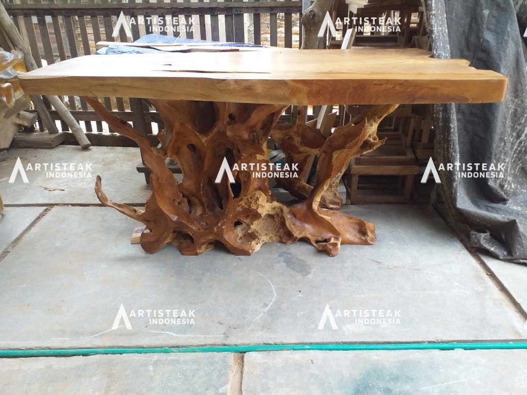 Glossy Finished Teak Root Dining Table - Sustainable Furniture - Luxury Teak Root Dining Table - Wood Dining Table - SOGEH Furniture