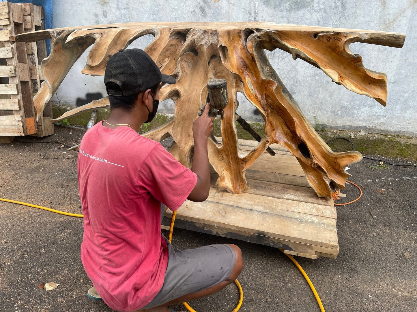 Glossy Finishing Teak Root Console Table - Luxury Teak Root Console Table - Exotic Teak Root Console Table - SOGEH Furniture