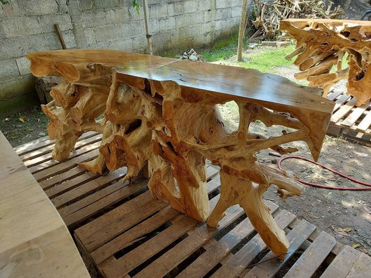 Glossy Finishing Teak Root Console Table - Luxury Teak Root Console Table - Exotic Teak Root Console Table - SOGEH Furniture