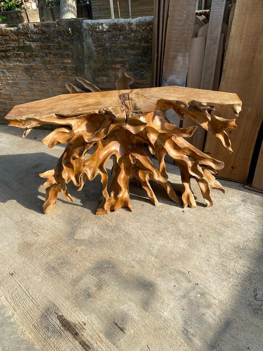 Glossy Polished Entryway Console Table - Teak Root Hallway Table - Teak Root Sideroad Table - SOGEH Furniture