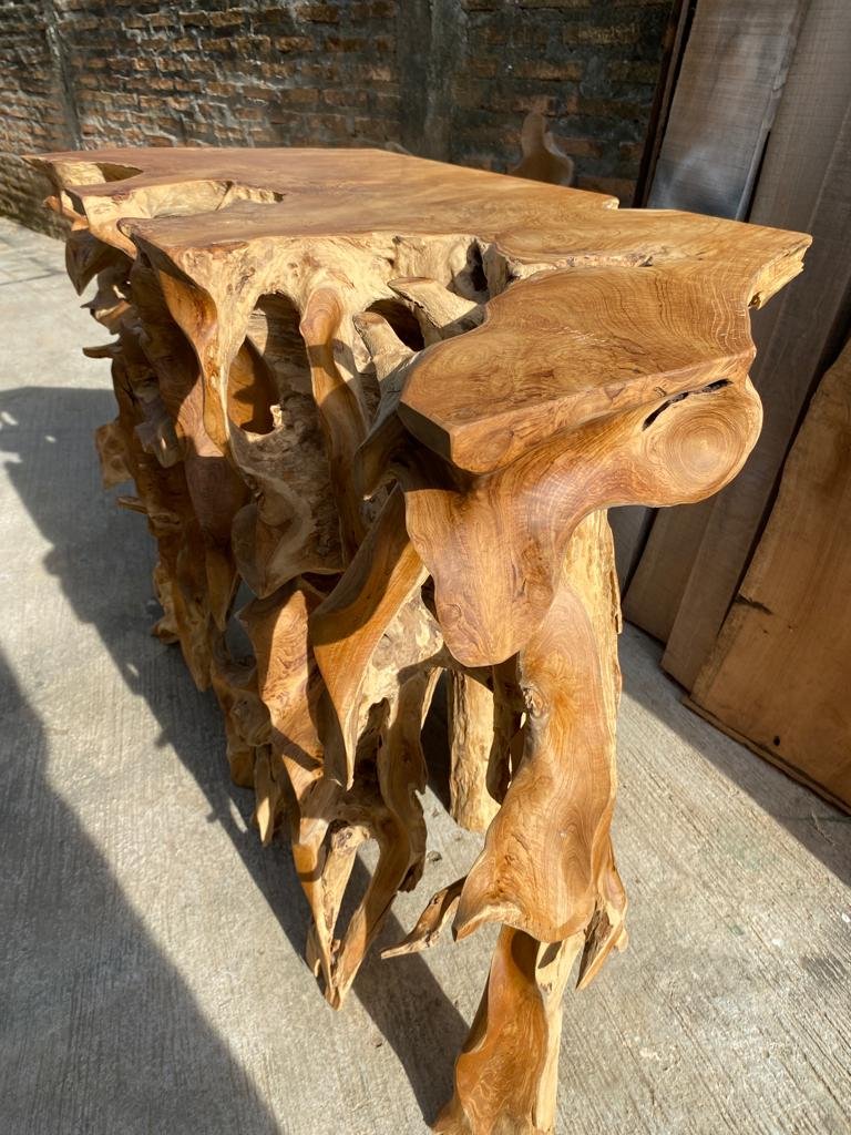 Glossy Polished Entryway Console Table - Teak Root Hallway Table - Teak Root Sideroad Table - SOGEH Furniture