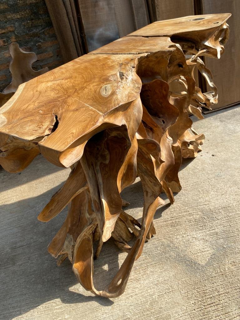 Glossy Polished Entryway Console Table - Teak Root Hallway Table - Teak Root Sideroad Table - SOGEH Furniture