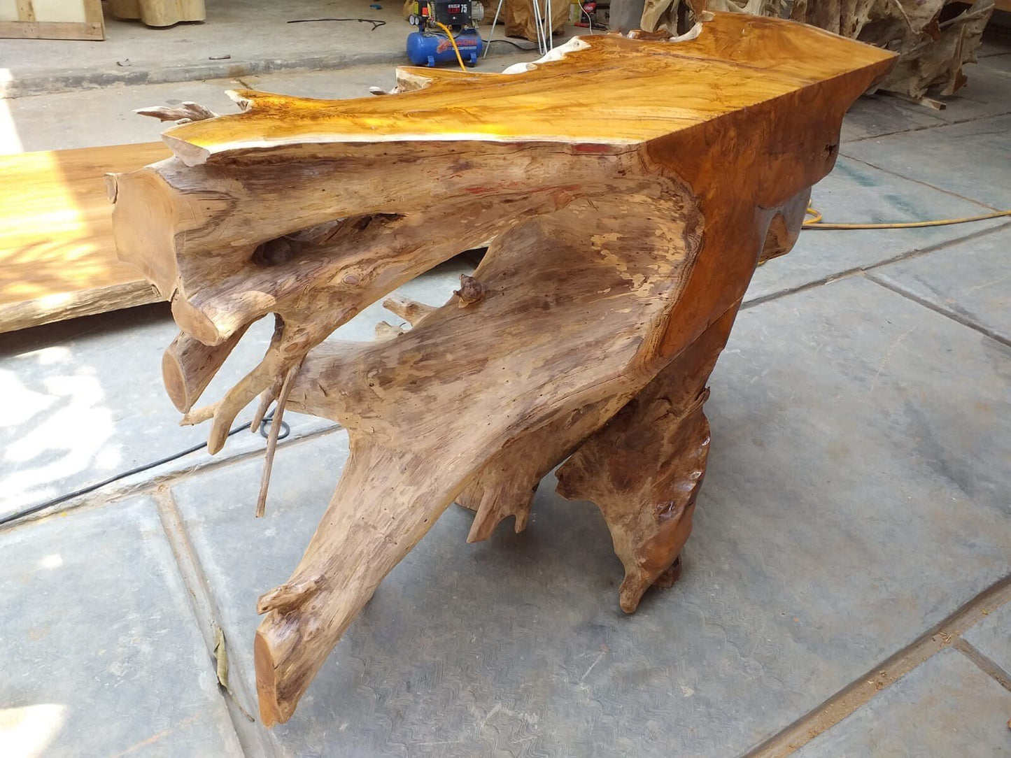 Glossy Teak Root Console Table - Teak Root Console Table - Live Edge Console Table - Modern Console Table - Entryway Console Table - SOGEH Furniture