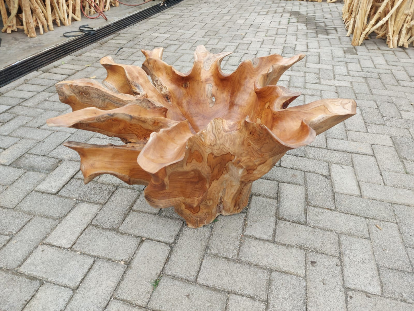 Golden Glossy Floral Teak Root Coffee Table - Vintage Teak Root Coffee Table - Natural Teak Root Table - High Quality Teak Root Furniture - SOGEH Furniture