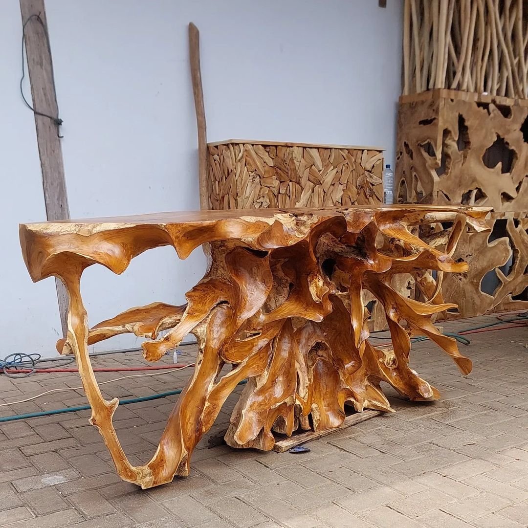 Golden teak root console table - Honey teak console table - Brown teak console table - Teak furniture for sale - Buy teak furniture online - SOGEH Furniture