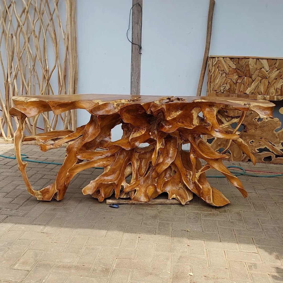 Golden teak root console table - Honey teak console table - Brown teak console table - Teak furniture for sale - Buy teak furniture online - SOGEH Furniture