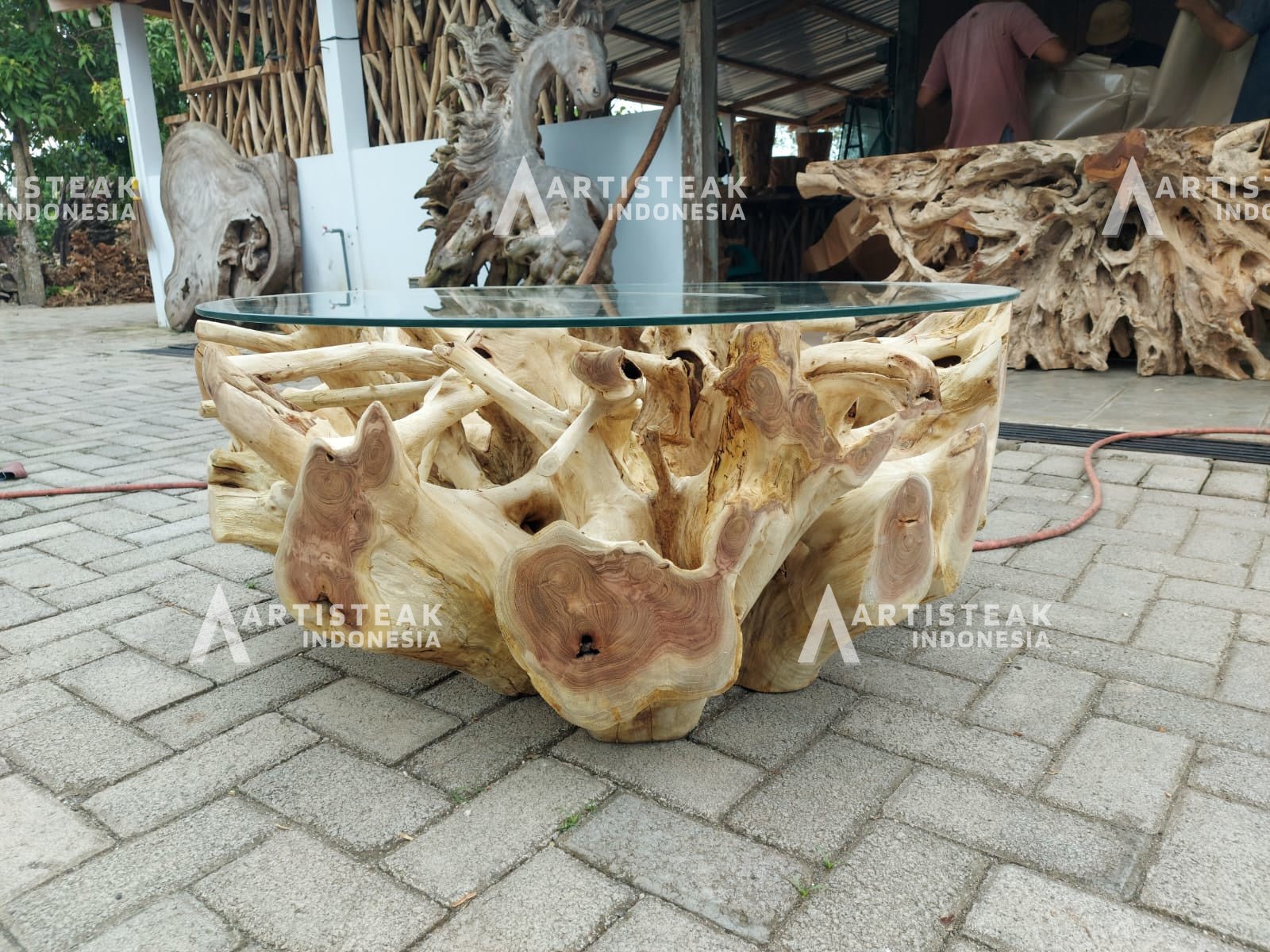 Hand carved teak root table - Bleached teak root coffee table - White teak root side table - Natural edge teak root table - SOGEH Furniture