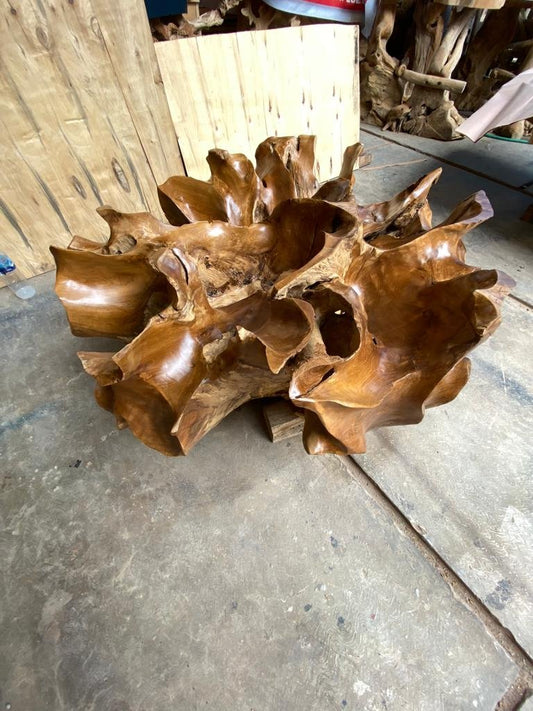 Hand Carved Teak Root Table Top - Hand Carved Teak Root Base - Geometric Teak Root Table - Abstract Teak Root Table - Sculptural Teak Root Table - SOGEH Furniture