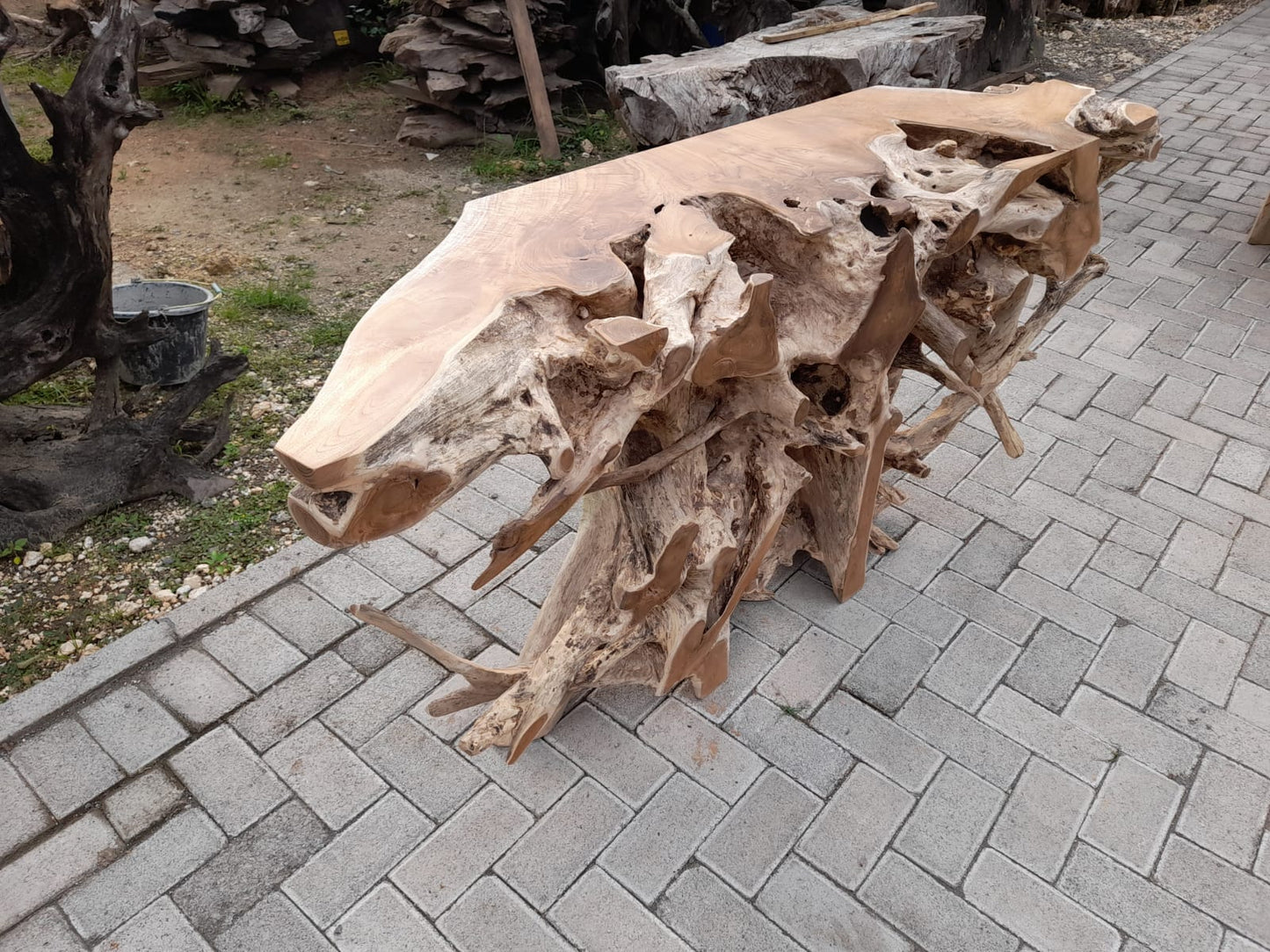 Handcrafted teak root console table - Heirloom-quality teak root console table - Durable teak root console table - Teak root furniture - Live edge console table - SOGEH Furniture