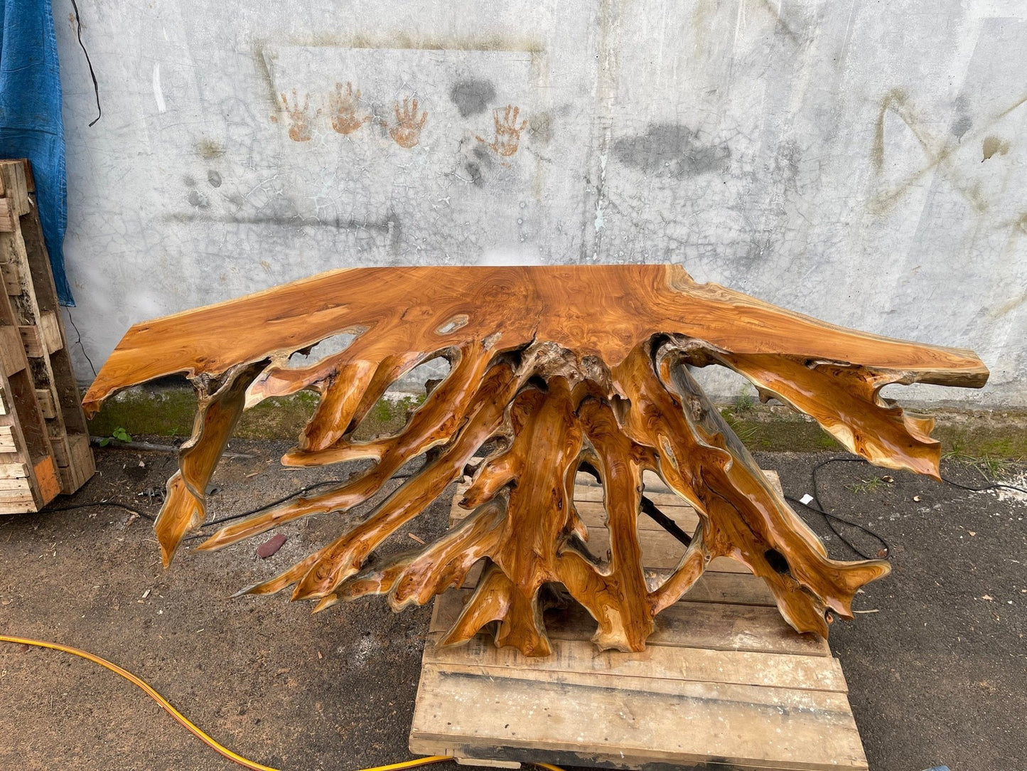 Handcrafted Teak Root Console Table - Low Maintainance Console Table - Timeless Console Table - Glossy Finished - SOGEH Furniture