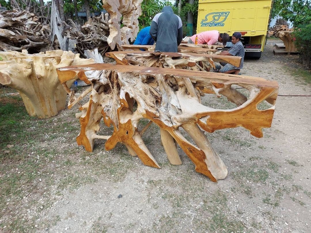 Handcrafted Teak Root Console Table - Low Maintainance Console Table - Timeless Console Table - Glossy Finished - SOGEH Furniture