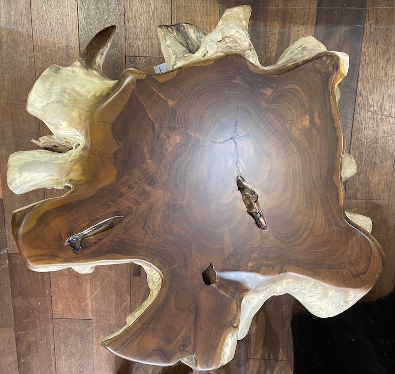 Handcrafted teak root dining table made in Indonesia - Solid teak wood furniture - Natural teak finish - Polished teak furniture - SOGEH Furniture