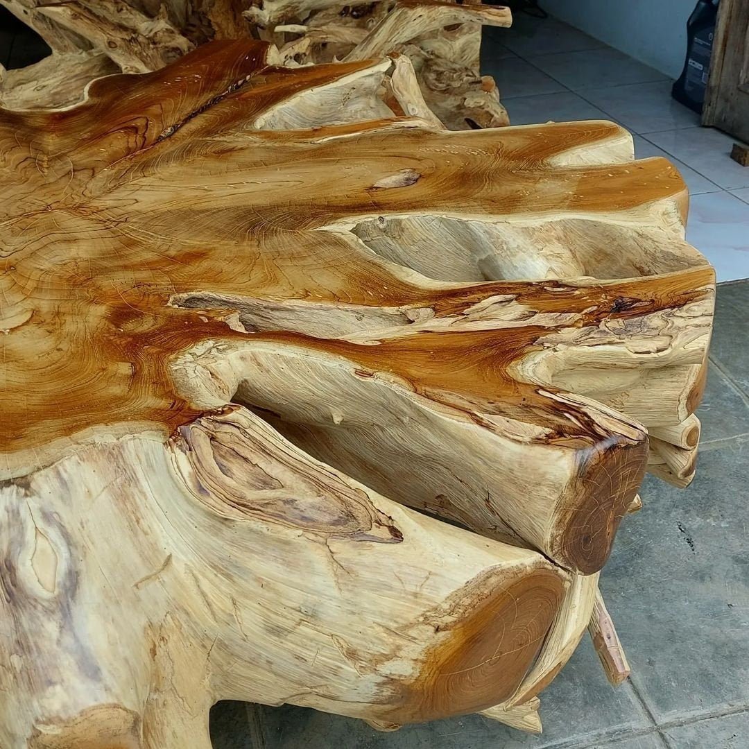 Handmade teak root coffee table - Handcrafted teak root coffee table - Ethically sourced teak root coffee table - Indoor teak root coffee table - SOGEH Furniture