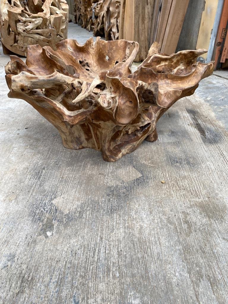 Indonesian Teak Root Coffee Table - Organic Coffee Table - Round Teak Root Coffee Table - Durable Teak Root Coffee Table - SOGEH Furniture