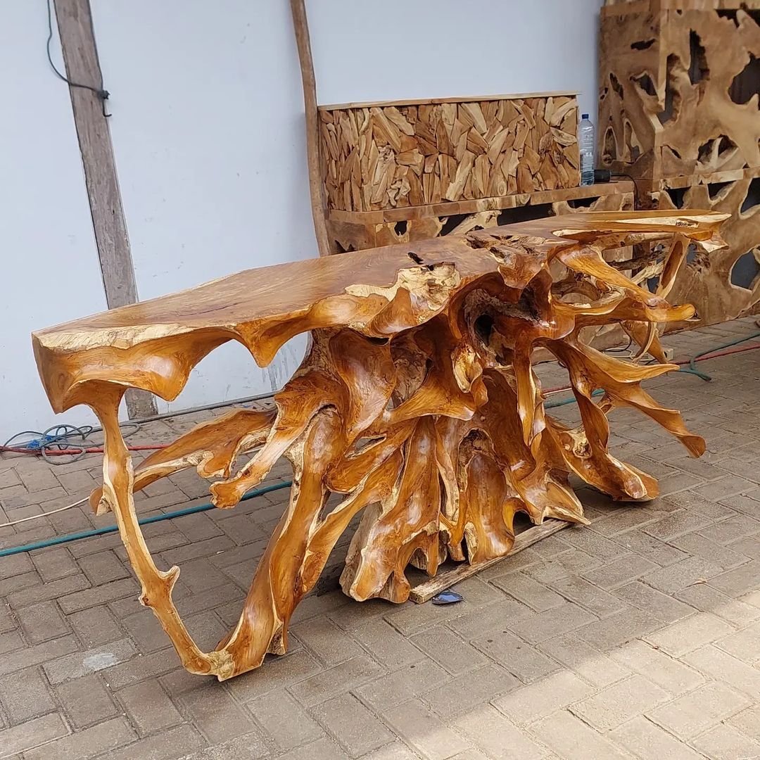 Industrial Brown Teak Root Console Table - Bohemian Brown Teak Root Console Table - Entryway Brown Teak Root Console Table - Hallway Brown Teak Root Console Table - SOGEH Furniture