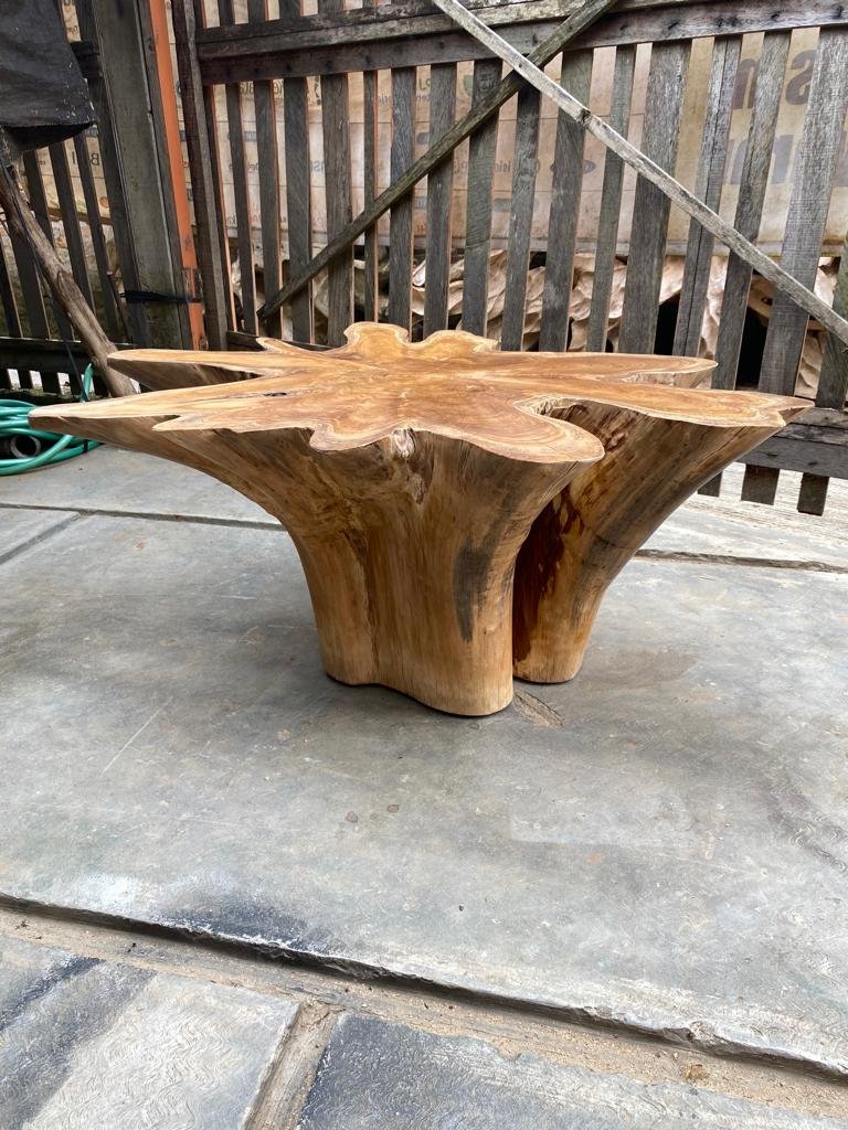 Industrial dining table - Modern organic furniture - Oval teak root dining table - Slab dining table - Organic shape dining table - SOGEH Furniture