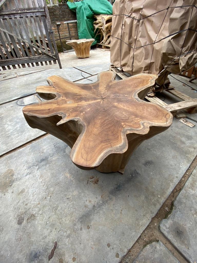 Industrial dining table - Modern organic furniture - Oval teak root dining table - Slab dining table - Organic shape dining table - SOGEH Furniture