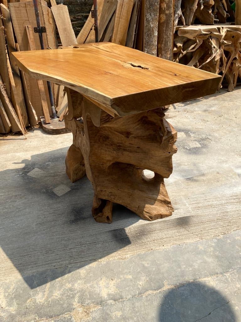 Industrial style console table made from solid teak wood - Natural brown teak console table for entryway - Teak root console table for living room - Small console table made from teak root - SOGEH Furniture