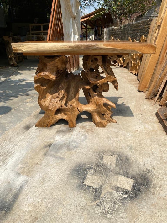 Industrial style console table made from solid teak wood - Natural brown teak console table for entryway - Teak root console table for living room - Small console table made from teak root - SOGEH Furniture