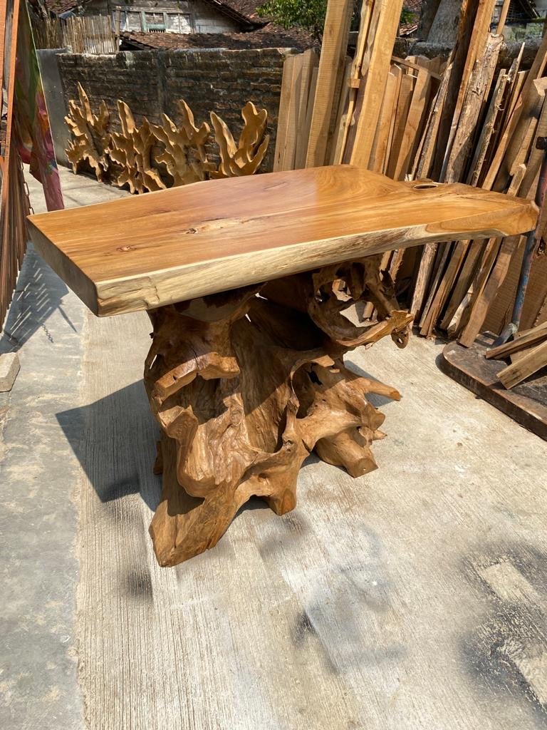 Industrial style console table made from solid teak wood - Natural brown teak console table for entryway - Teak root console table for living room - Small console table made from teak root - SOGEH Furniture