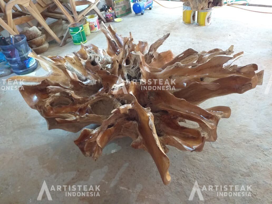 Large natural teak root coffee table with glass top - Natural teak root coffee table for sale - Natural teak root coffee table for living room - SOGEH Furniture