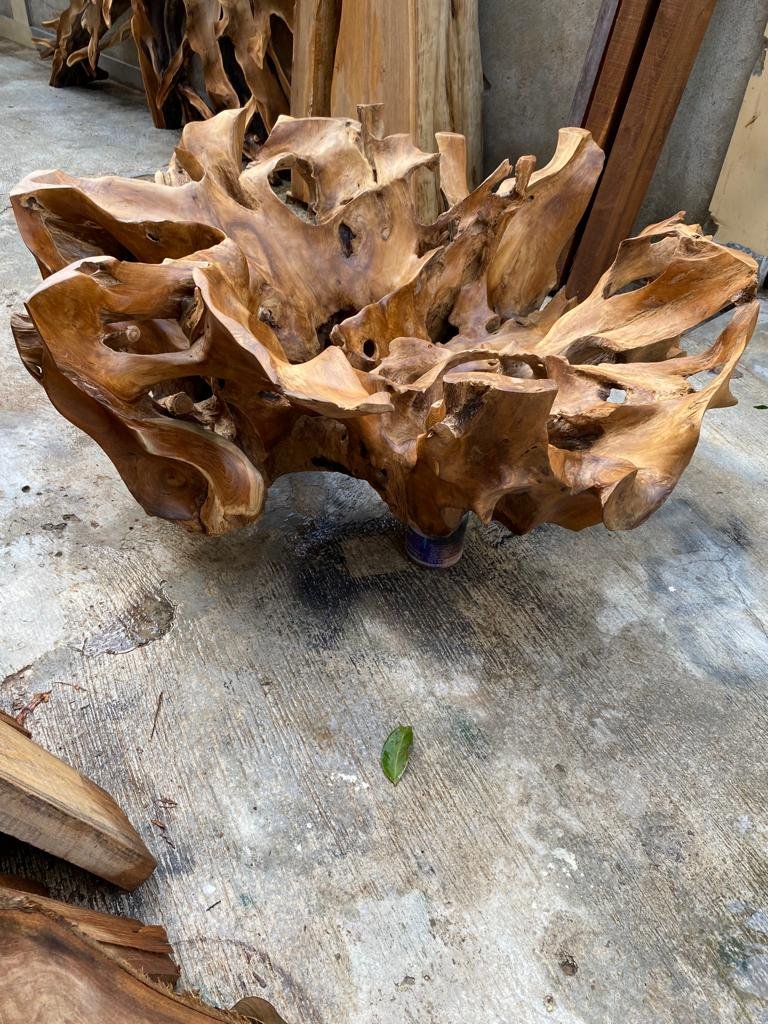 Large Round Exotic Teak Root Coffee Table - Live Edge Teak - Driftwood Accent Table - Organic Teak Furniture - SOGEH Furniture