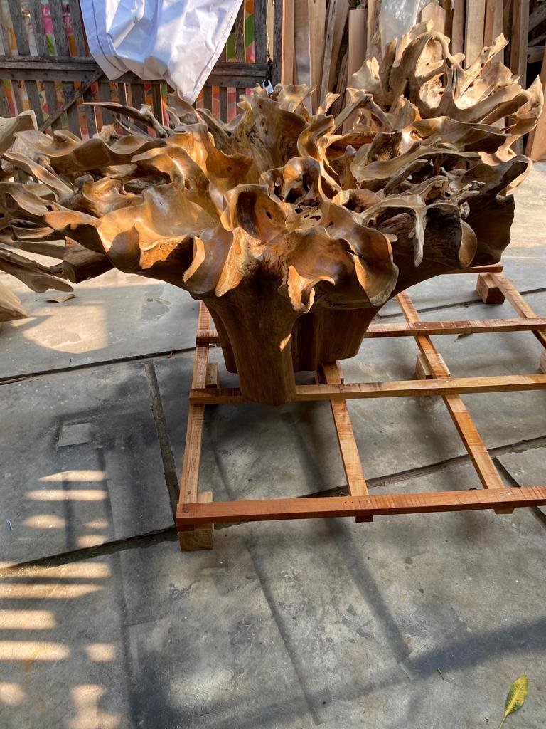 Large Round Exotic Teak Root Coffee Table - Live Edge Teak - Driftwood Accent Table - Organic Teak Furniture - SOGEH Furniture