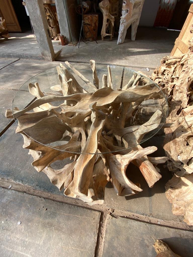 Large teak root coffee table - Modern teak root coffee table - Rustic teak root coffee table with storage - Teak root coffee table for living room - SOGEH Furniture