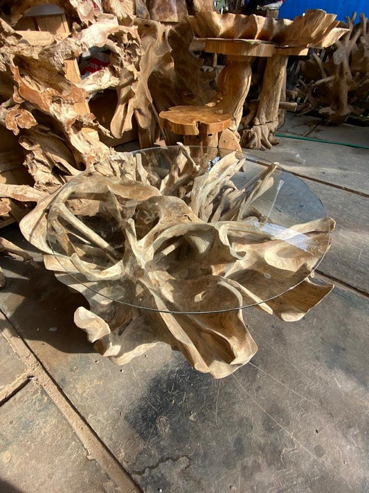 Large teak root coffee table - Modern teak root coffee table - Rustic teak root coffee table with storage - Teak root coffee table for living room - SOGEH Furniture