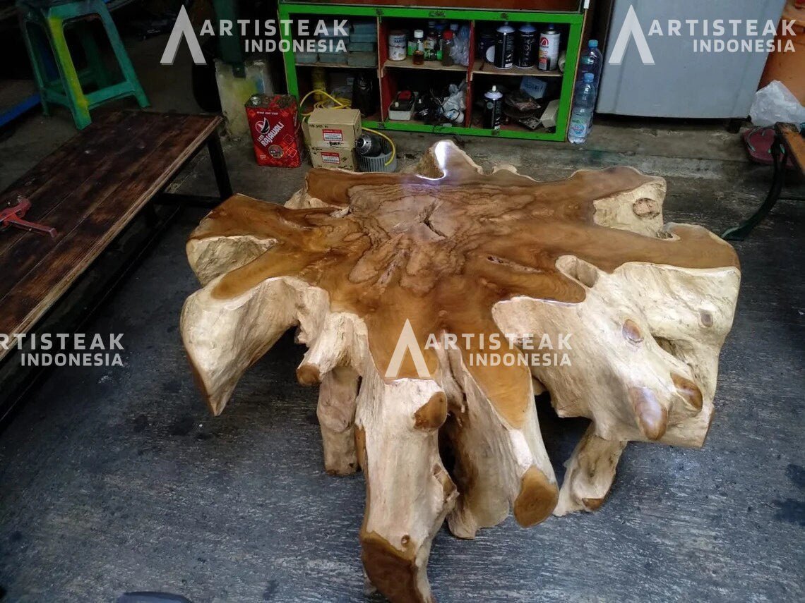 Live edge teak root dining table - Waterfall dining table - Square teak root dining table - Rectangular teak root dining table - Teak root dining table set - SOGEH Furniture