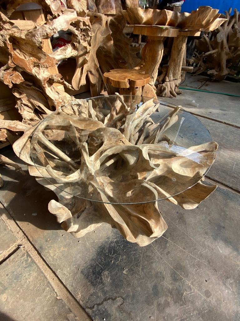 Living Room Teak Root Coffee Table - Natural Edge Coffee Table - Organic Shape Coffee Table - Freeform Teak Root Coffee Table - SOGEH Furniture