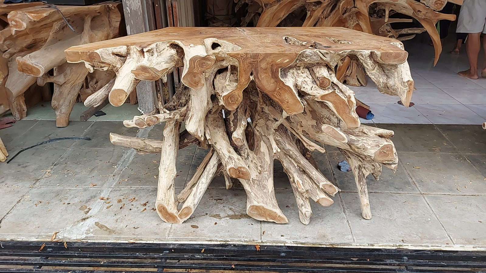 Longcarved Teak Root Entryway Table - Teak Root Sideboard Table - Long Natural Edge Console Table - Driftwood Console Table - SOGEH Furniture