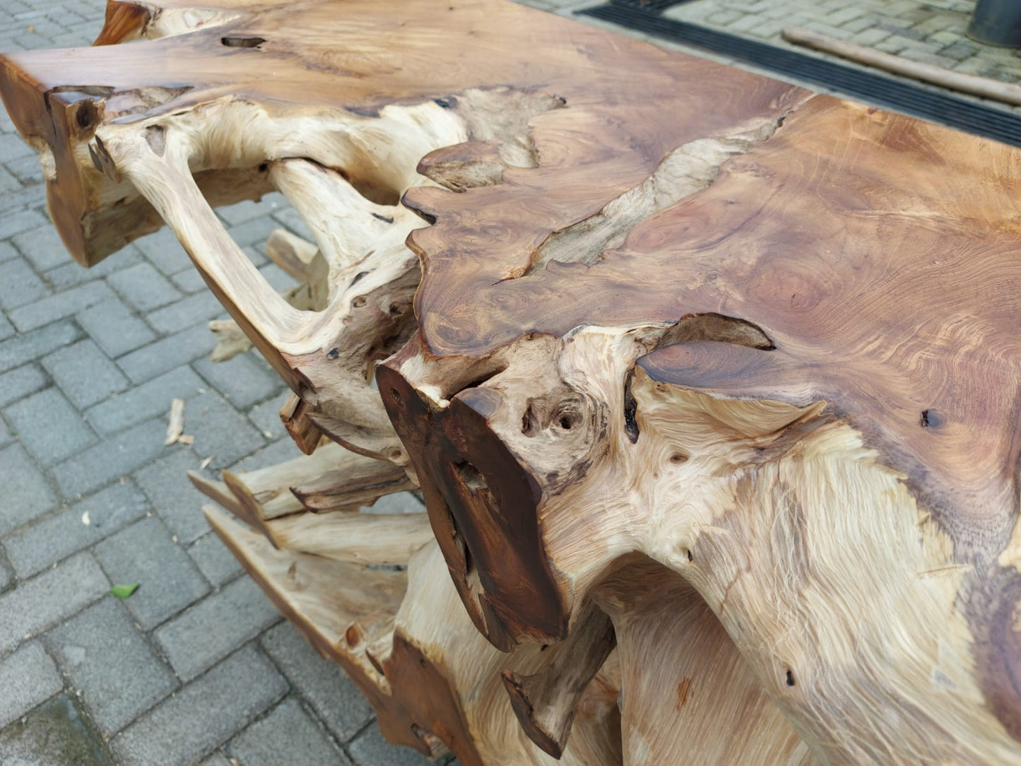 Longcarved Teak Root Entryway Table - Teak Root Sideboard Table - Long Natural Edge Console Table - Driftwood Console Table - SOGEH Furniture