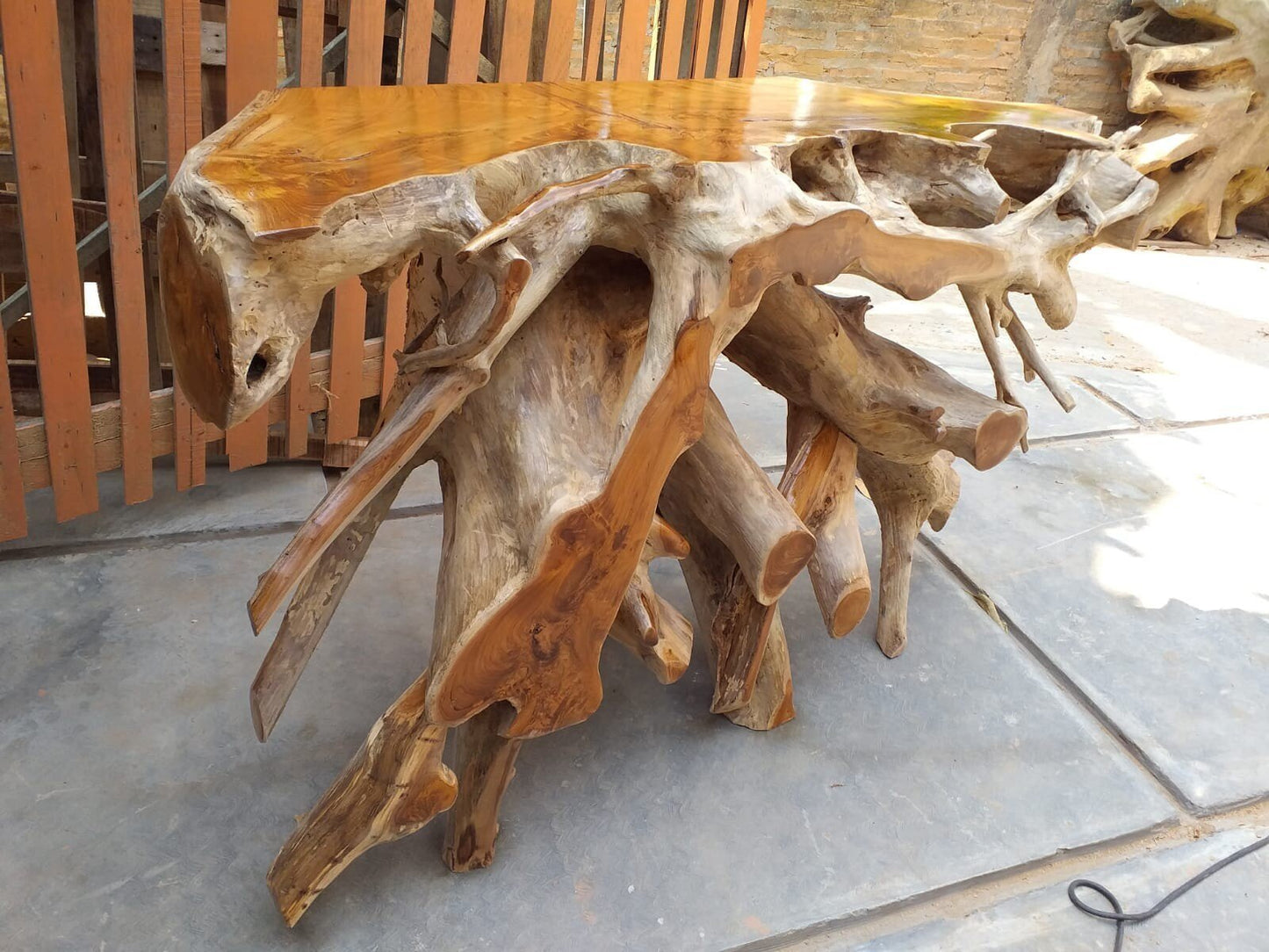 Longcarved Teak Root Entryway Table - Teak Root Sideboard Table - Long Natural Edge Console Table - Live Edge Teak Console Table - SOGEH Furniture